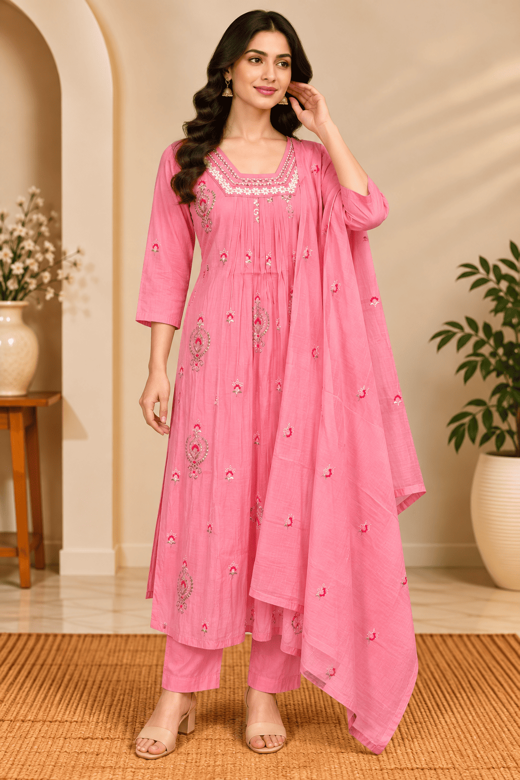 Kamal Exclusive - Pastel Embroidered 3-Piece Kurta Pant Dupatta Set