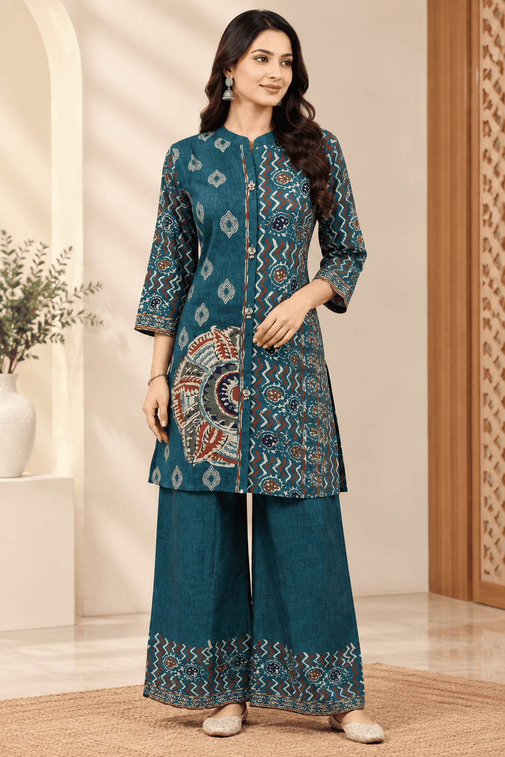 Kamal Exclusive - Teal Ajrakh Print Co-Ord Set