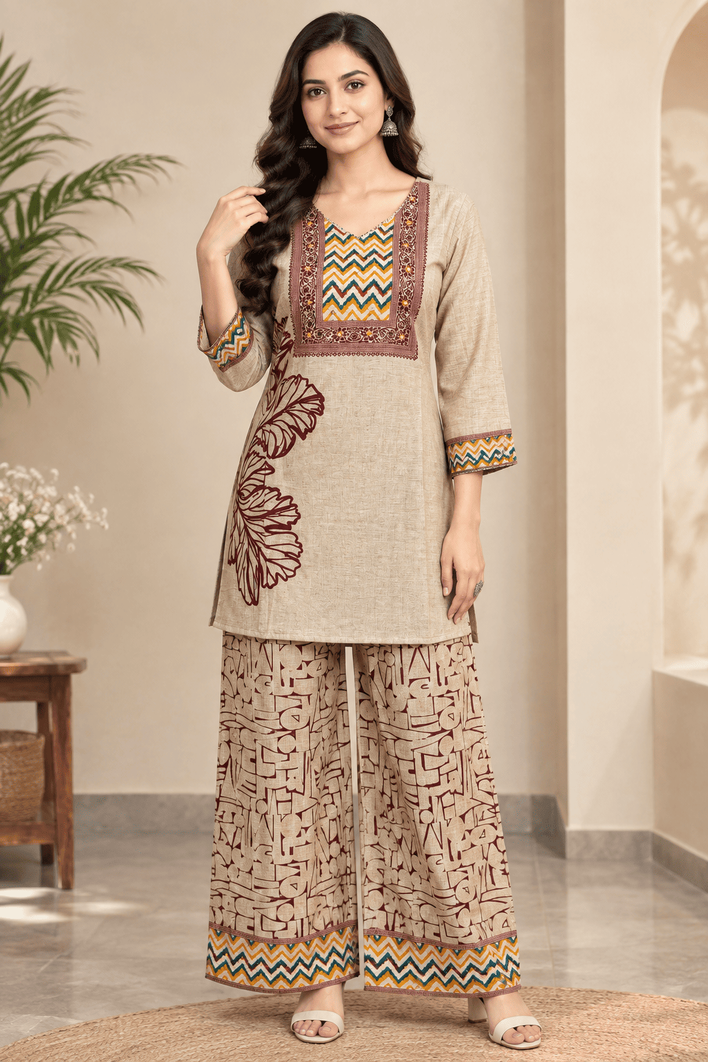 Kamal Exclusive - Beige Heritage Printed Co-Ord Set