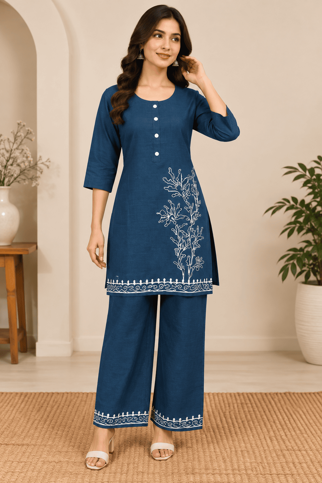 Kamal Exclusive - Elegant Floral Embroidered Co-Ord Set